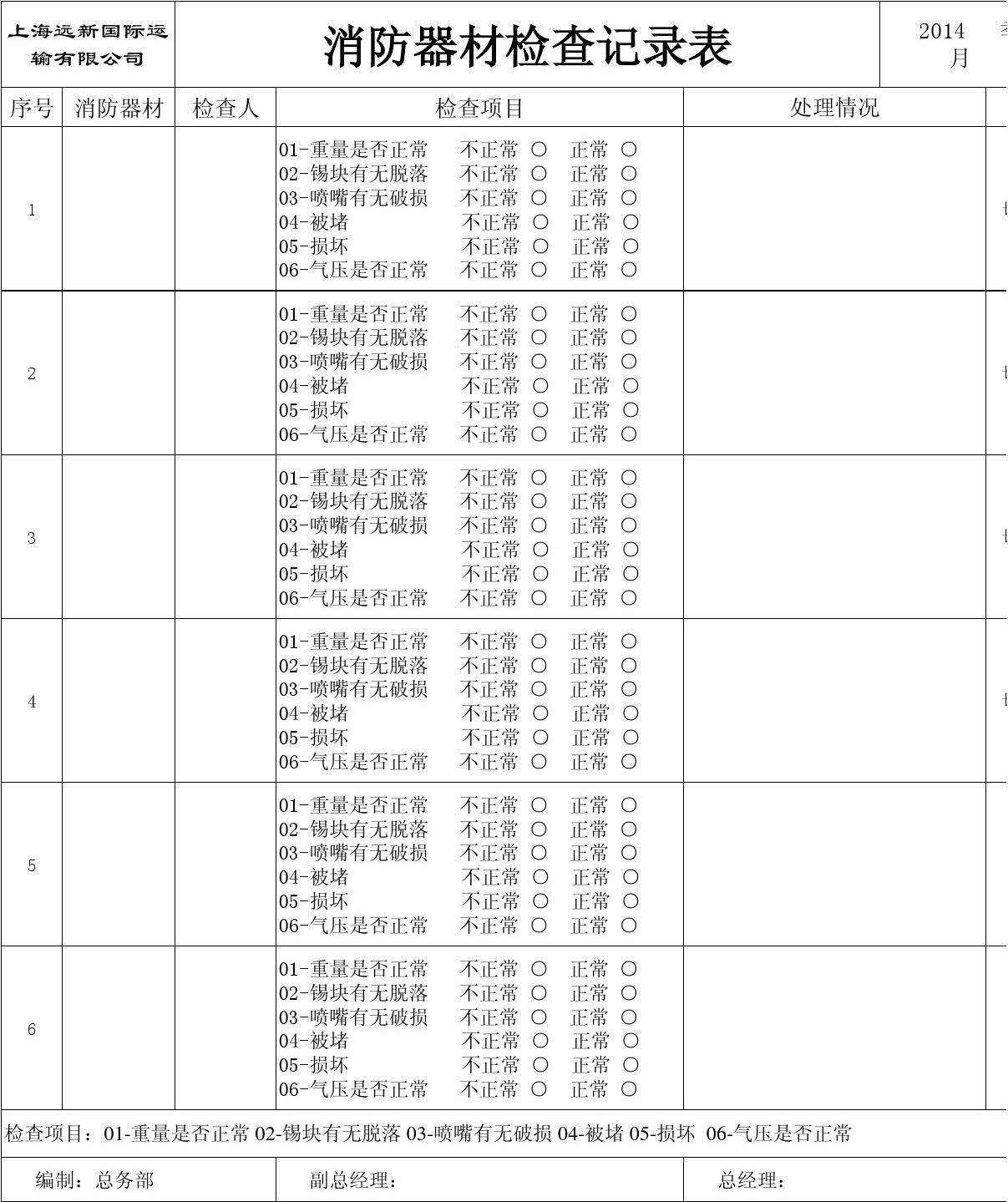 消防器材檢查記錄表(最新)